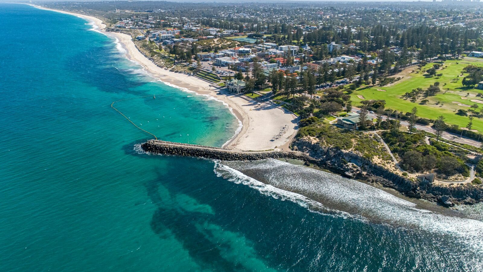 aerial view of city buildings near body of water during daytime
